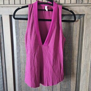Free People Fp Movement Ribbed Purple Fuscia Tank Top XS V Neck